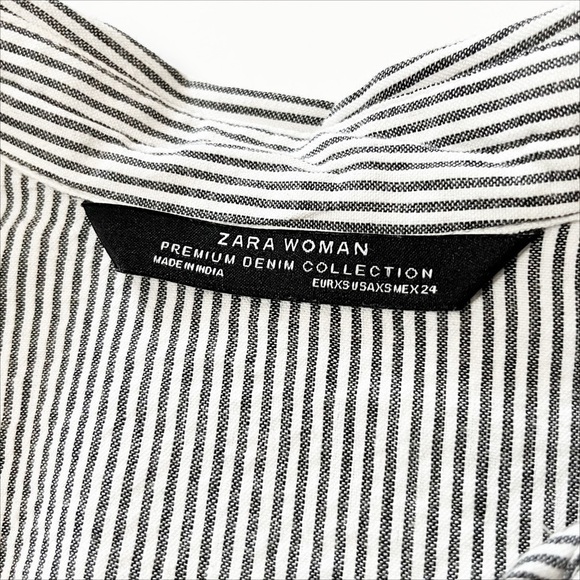 Zara Woman button front shirt blouse top striped boho embroidered beaded neutral - Picture 6 of 12